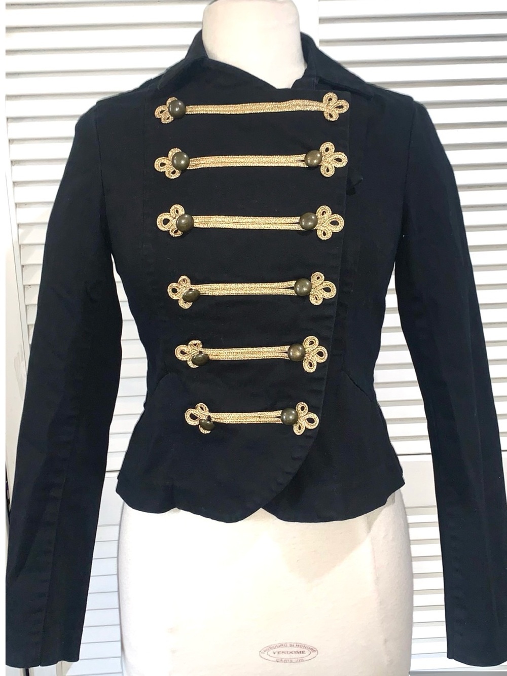 H&M Divided Black Military Marching Band Jacket Gold Trim Size 6